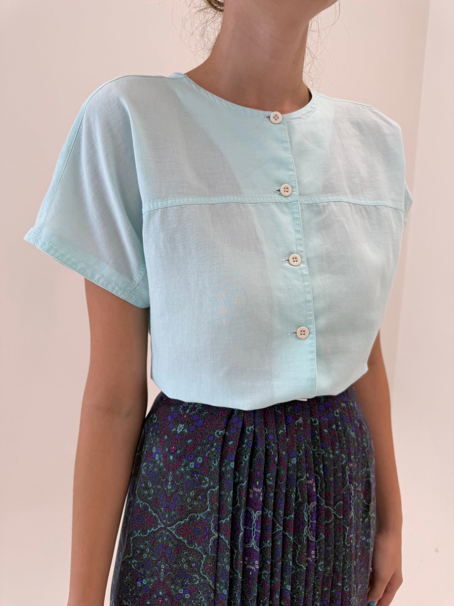 Top cambrat vintage în croi retro modern din in premium mint green