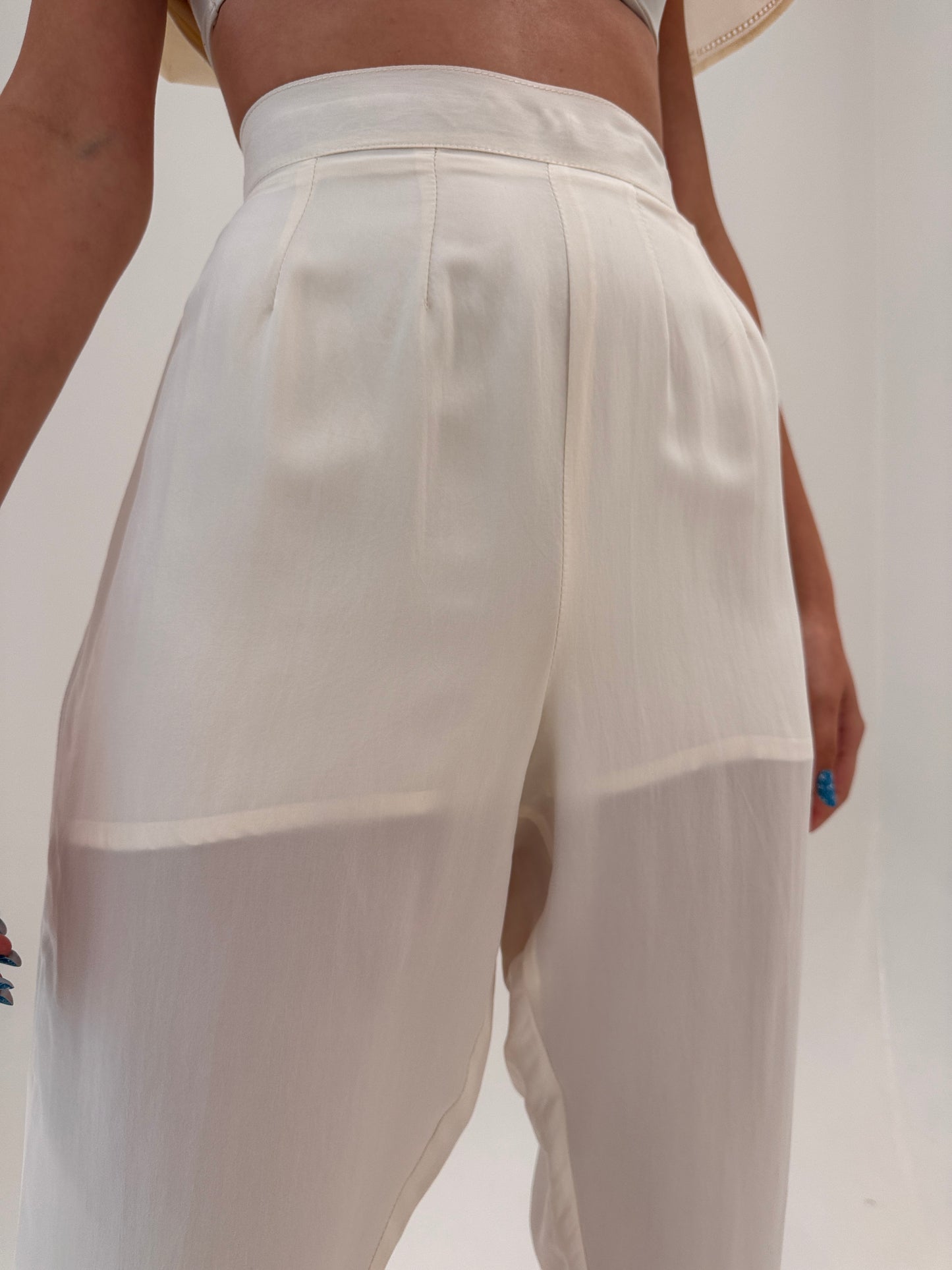 Pantaloni din mătase naturală cu talie ultra înaltă marcată interior exterior