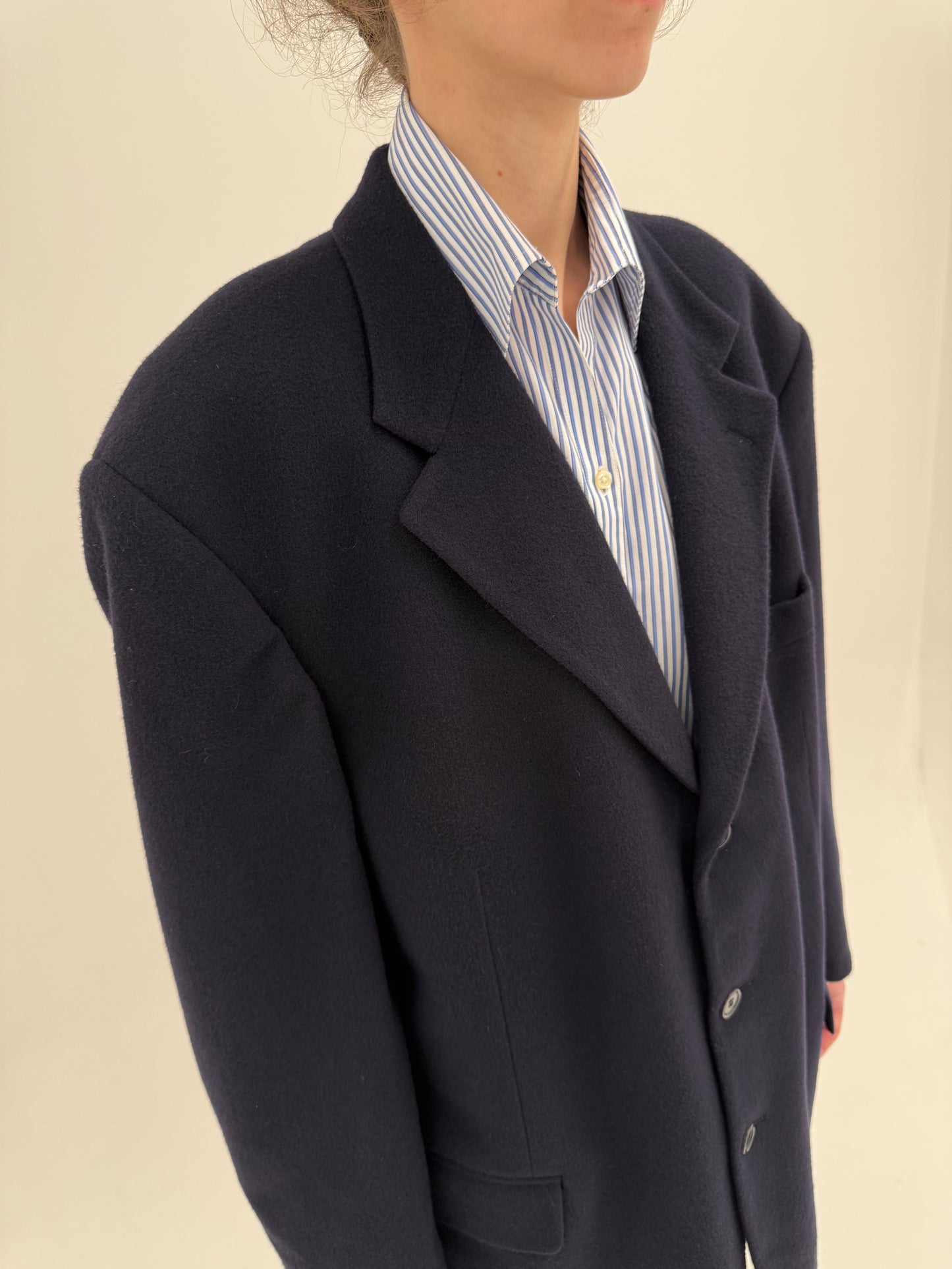 Sacou plus size în croi actual din stofă groasă de lana cu cașmir