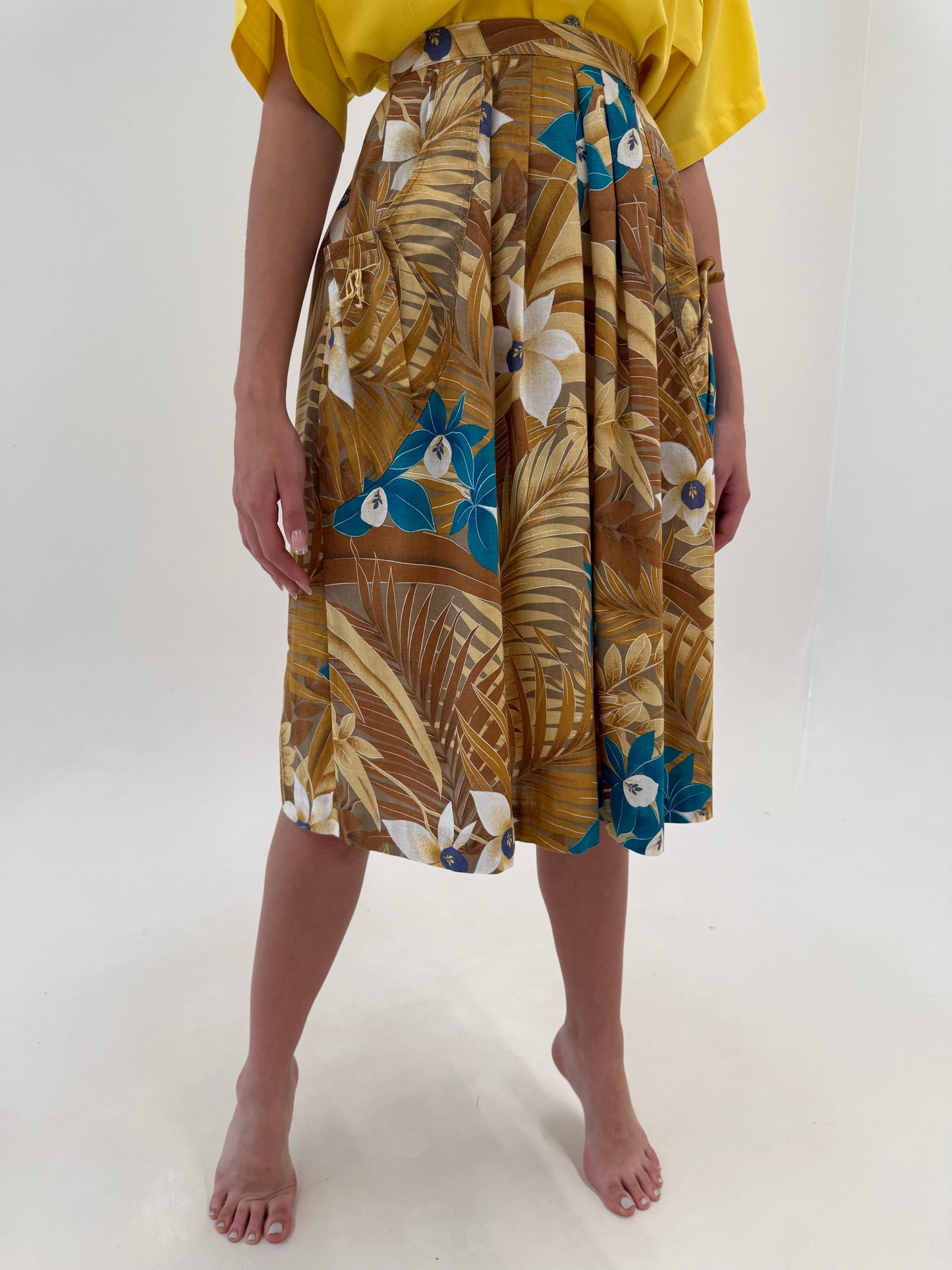 Fustă vintage camel super vaporoasă cu print organic