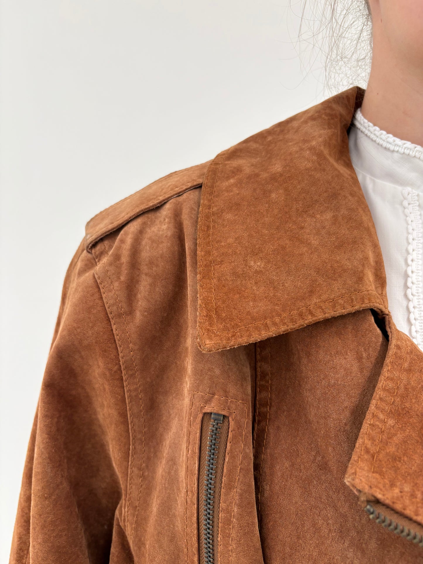 Geacă de brand luxury vintage caramel din piele naturală întoarsă