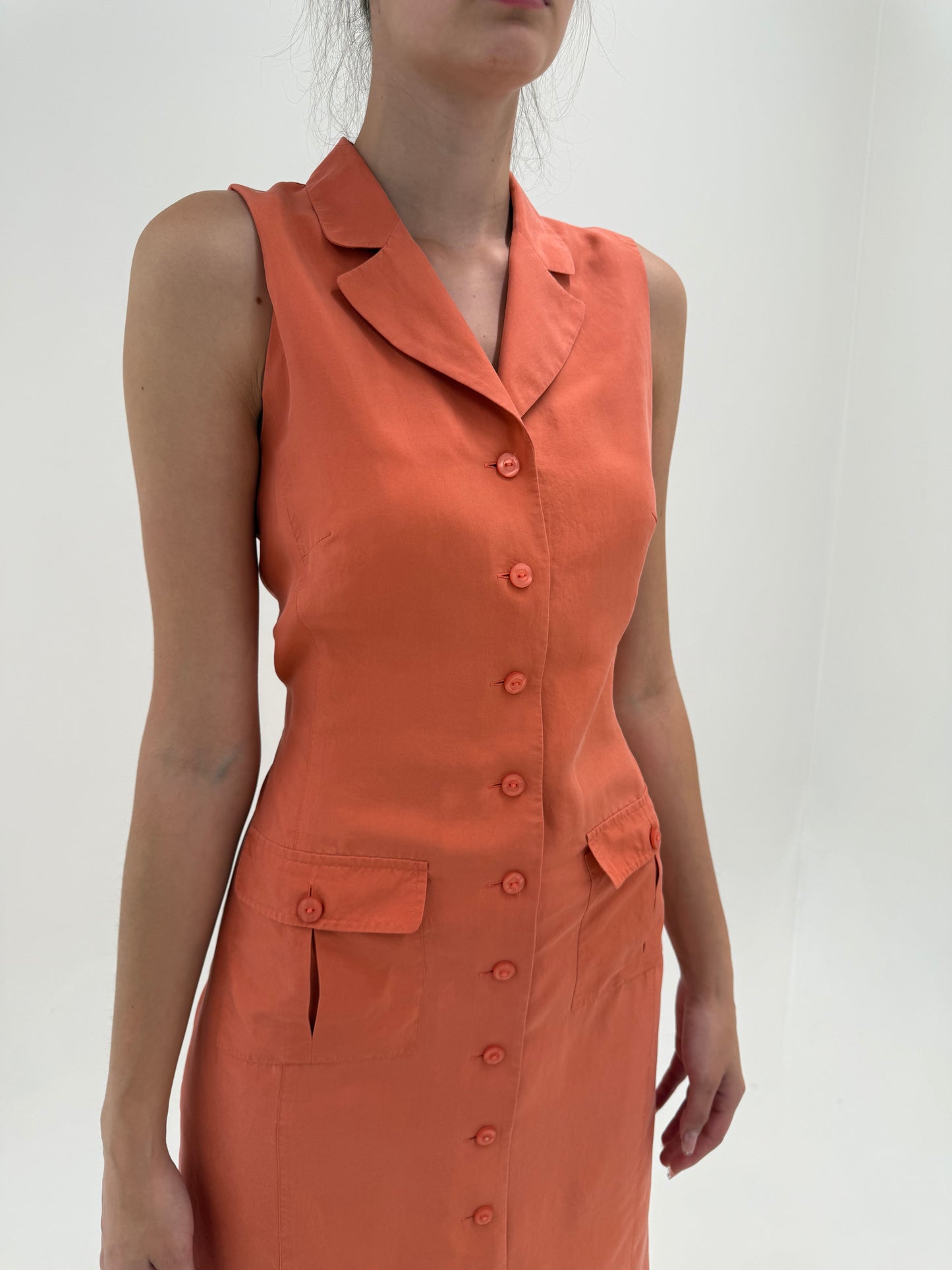 Rochie maxi light orange din mătase naturală plină