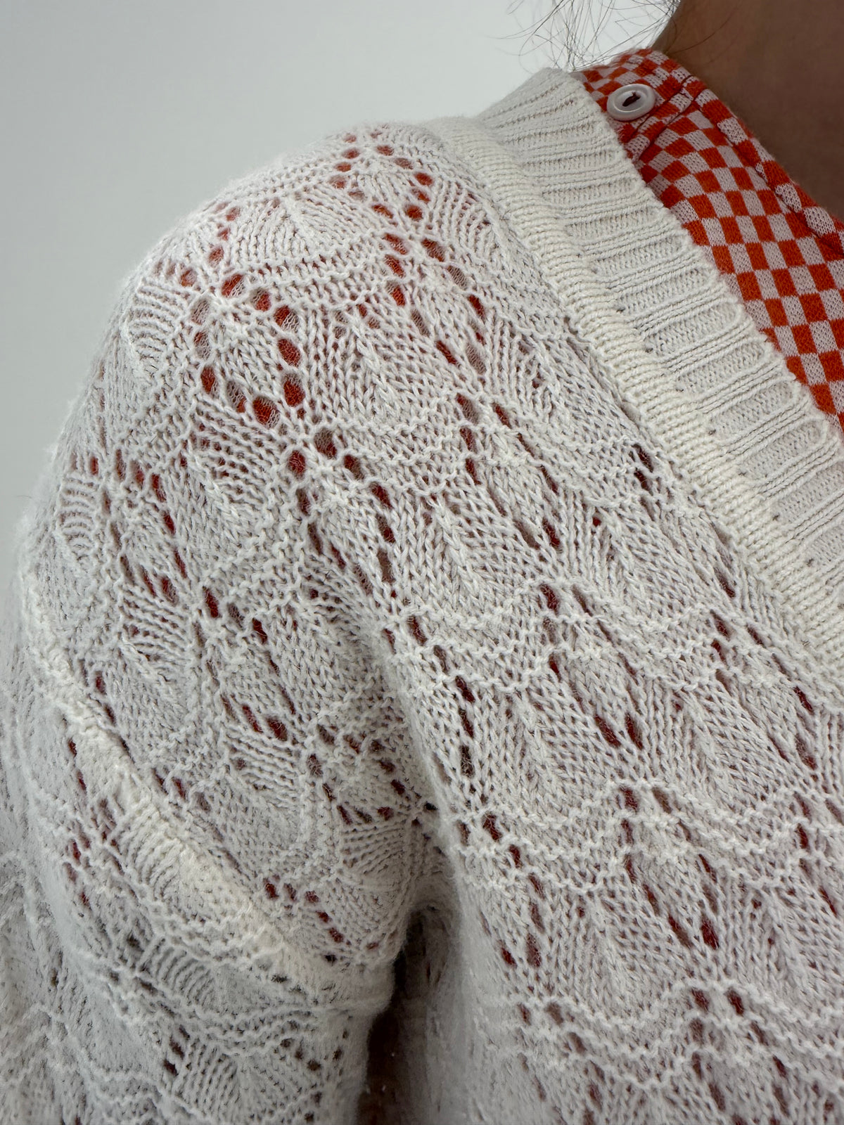 Cardigan vintage dantelat butter white din lana extrafina