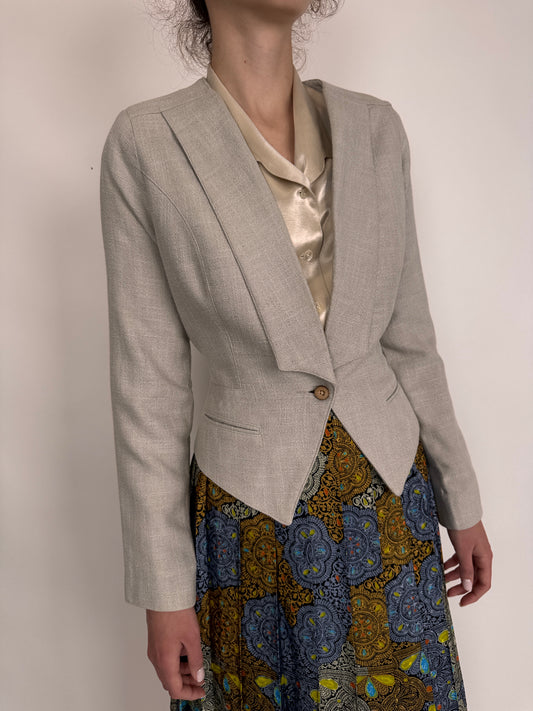 Sacou vintage cambrat light gray din pânză în croi retro modern