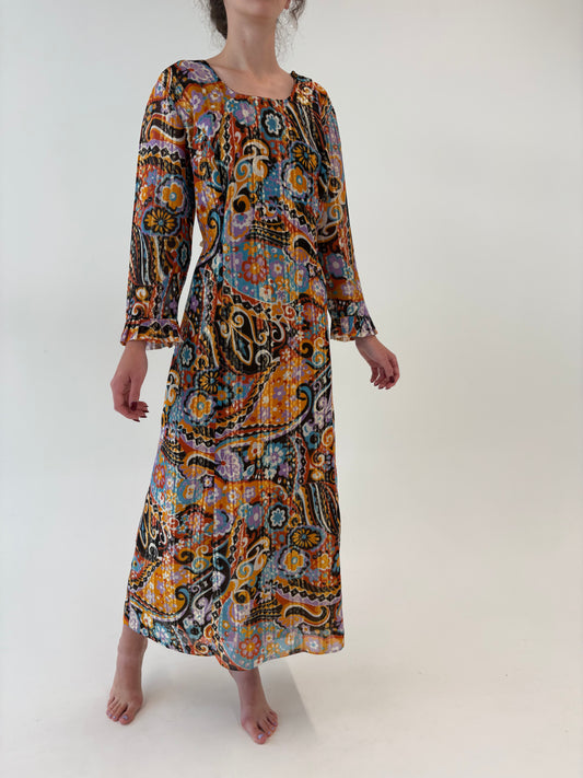 Rochie Old vintage început de ani 70 de seară cu inserții fine aurii