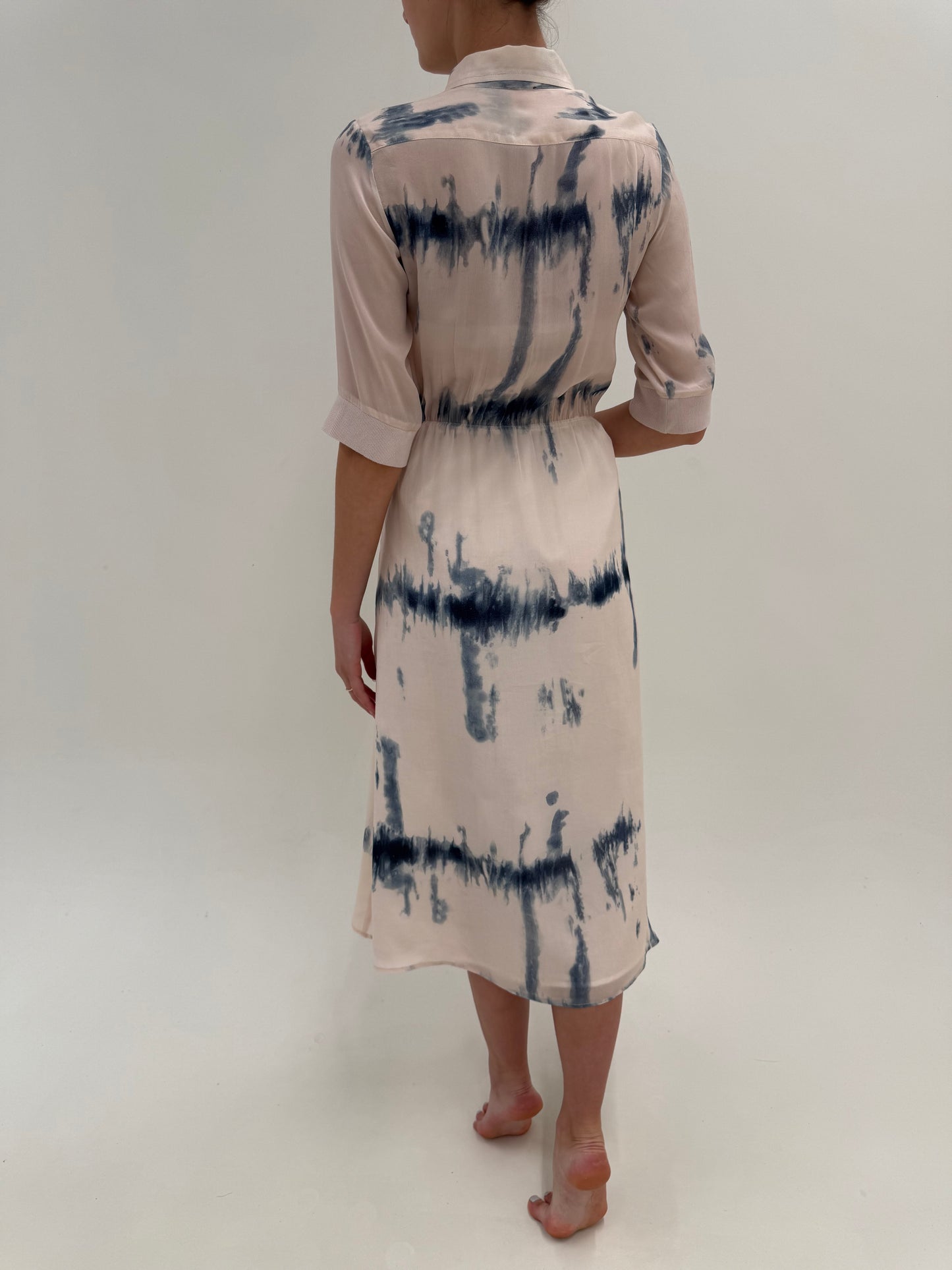 Robe chemise maxi very dusty pink din mătase naturală cu talie ultra înaltă elastică