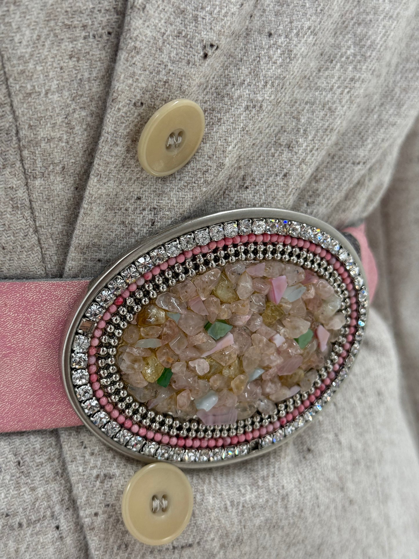 Centura vintage italiană cu cataramă bijuterie powder Pink