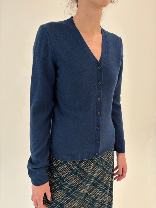 Cardigan tall aegean blue din lana merino extrafina de gramaj mare