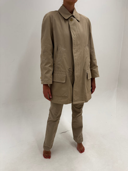 Trench Burberry vintage din gabardină de bumbac cu interior cu print specific brandului
