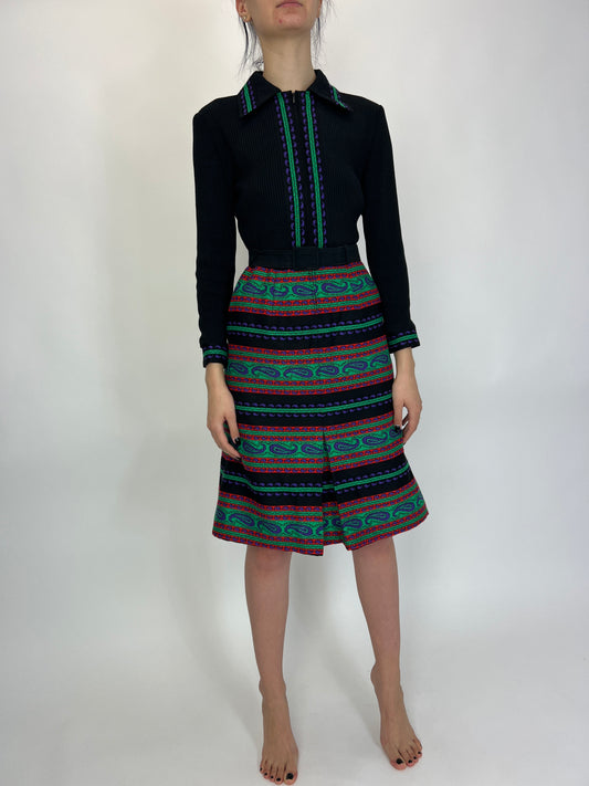 Rochie vintage din tricot și brocart de lanita în culori tari
