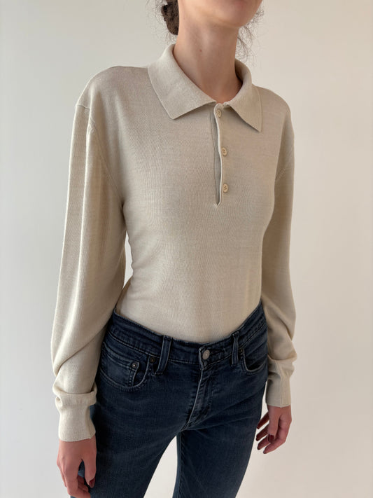 Pulover polo italian off white din lana merino extrafina multiply