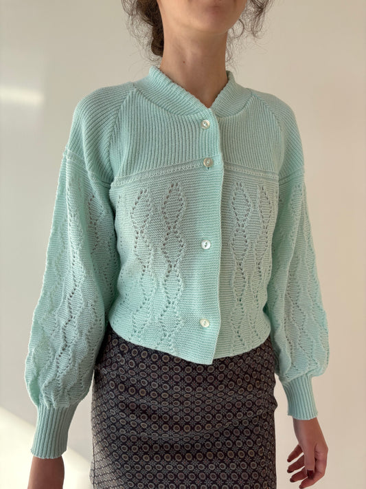 Cardigan vintage mint green cu mâneci ample și manșete îngustate