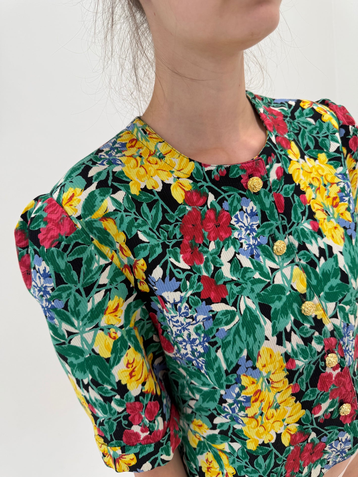 Top structurat de designer vintage francez din pânză de bumbac