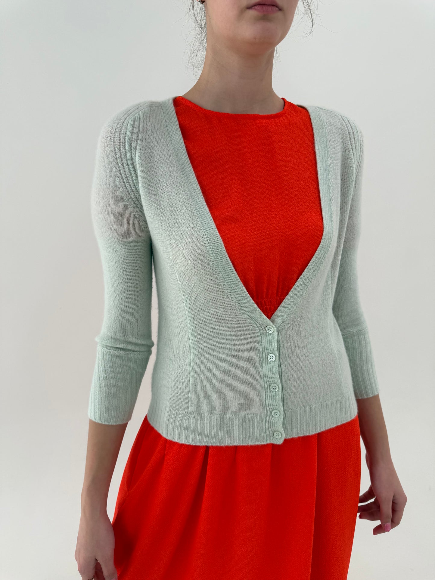 Cardigan Max&Co by Max Mara mint green din cașmir cu mânecă 3/4