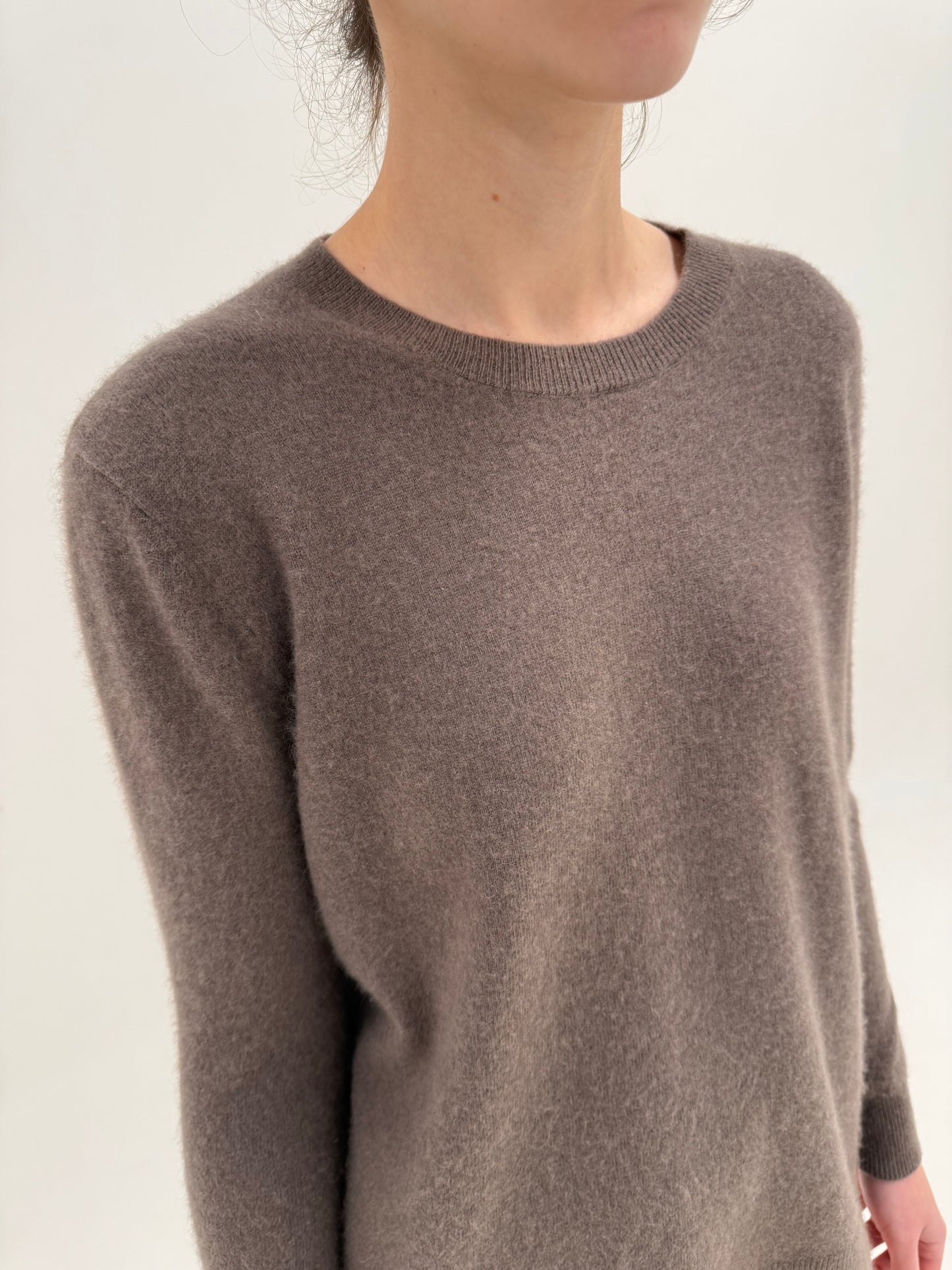 Pulover taupe brown din cașmir multiply crew neck