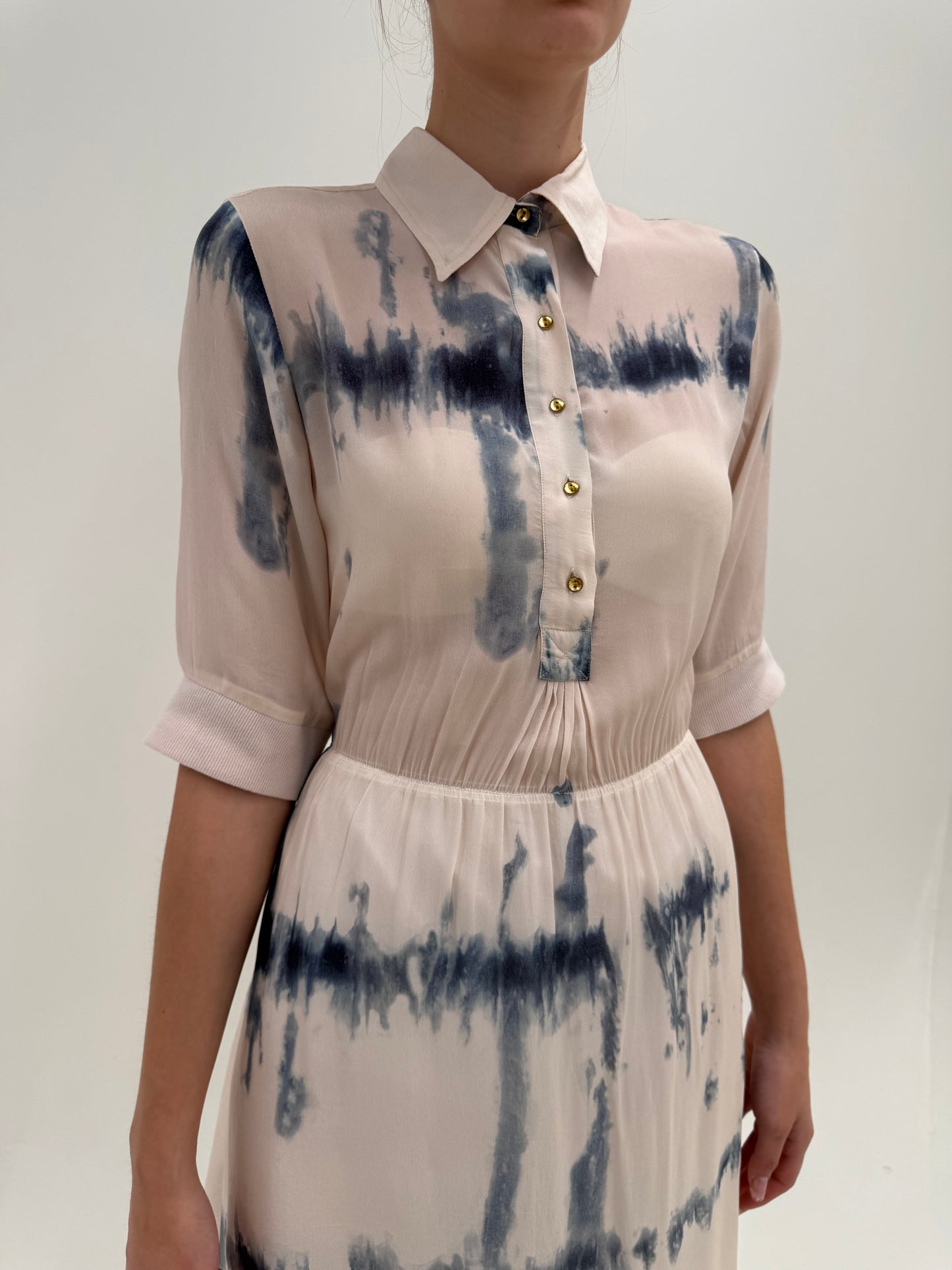 Robe chemise maxi very dusty pink din mătase naturală cu talie ultra înaltă elastică