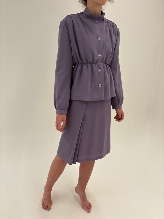 Set old vintage couture anii 70 din creppe de lana extrafina dusty lavender