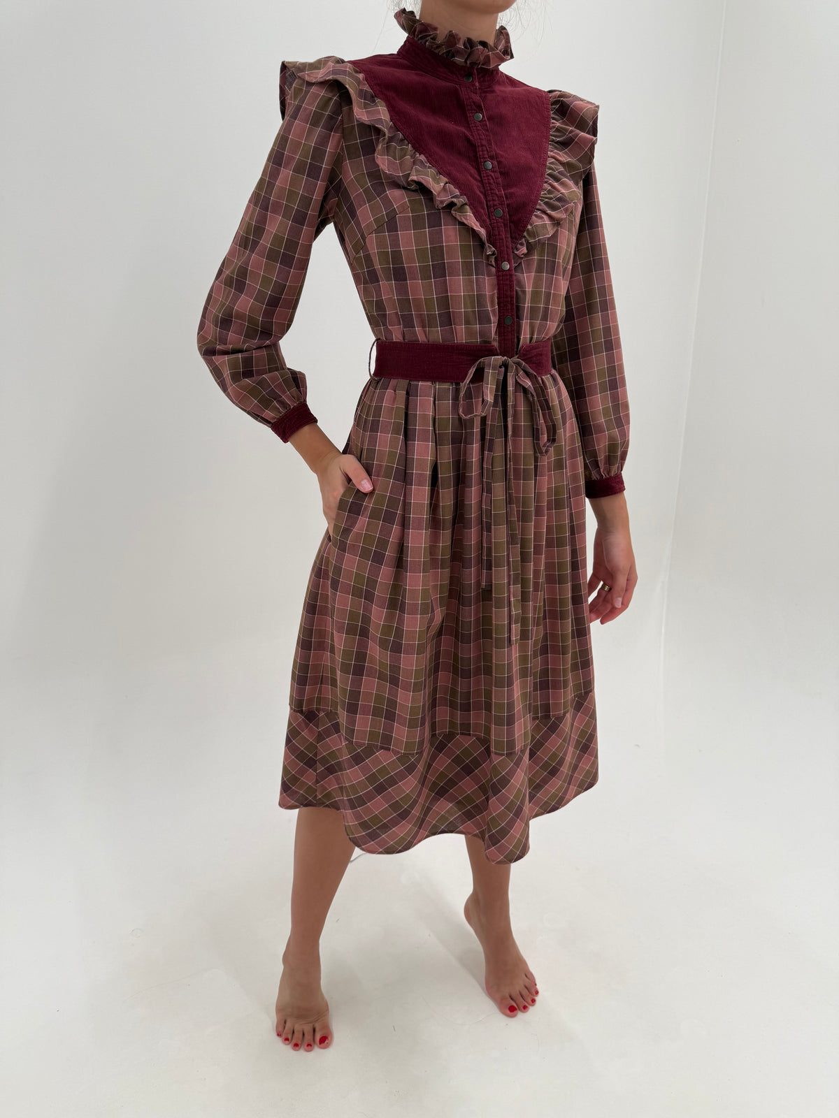 Rochie vintage în stil Ralph Lauren din bumbac gros cu talie marcată reglabilă