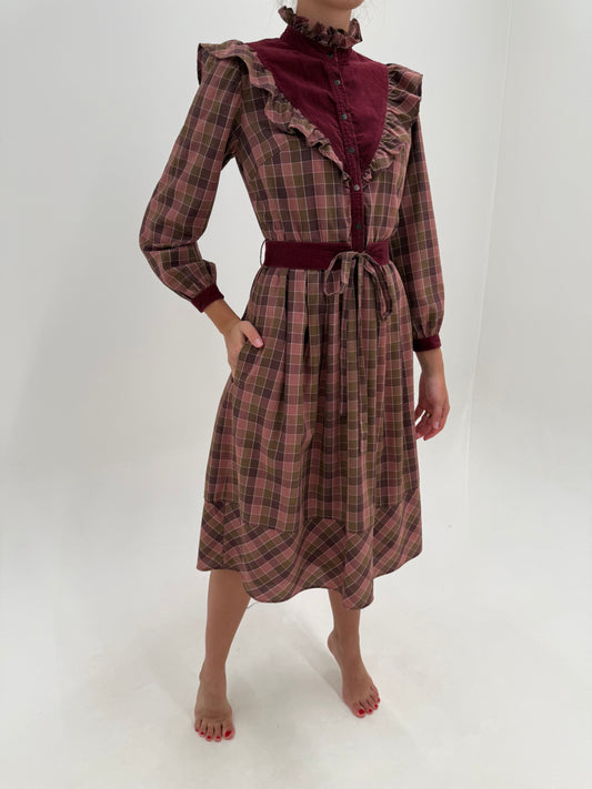Rochie vintage în stil Ralph Lauren din bumbac gros cu talie marcată reglabilă
