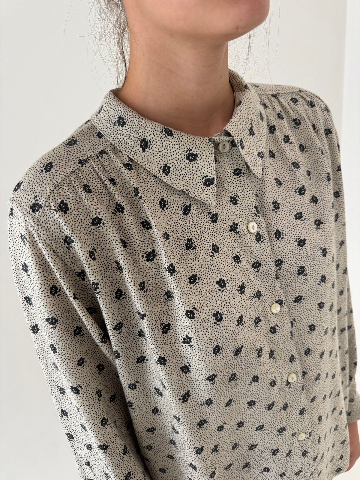 Cămașa vintage Stefanel warm gray groasă în croi amplu