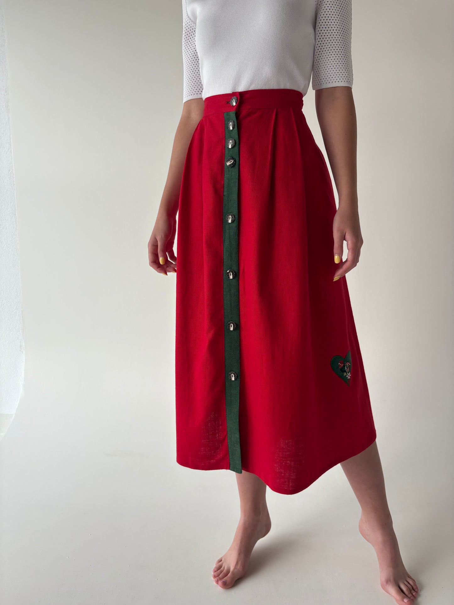 Fustă vintage cherry red din pânză mai groasă cu buzunare
