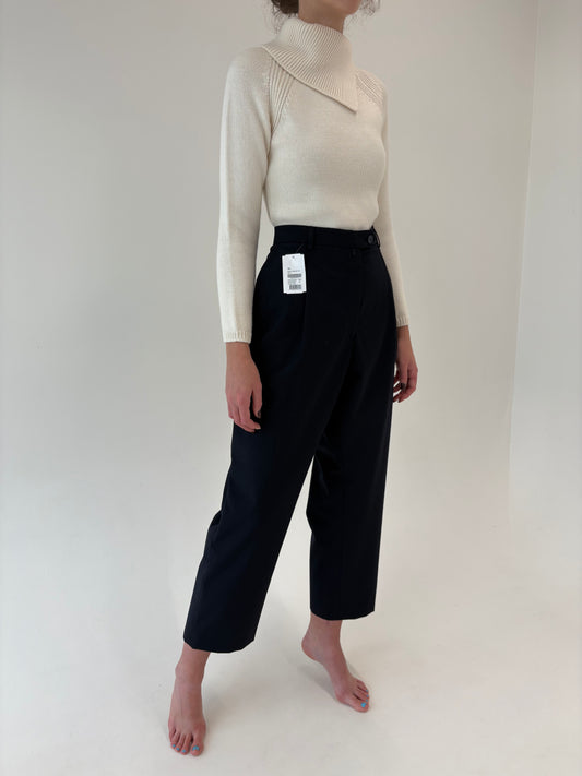 Pantaloni din lana de extrafina cu pense si talie înaltă noi cu etichetă