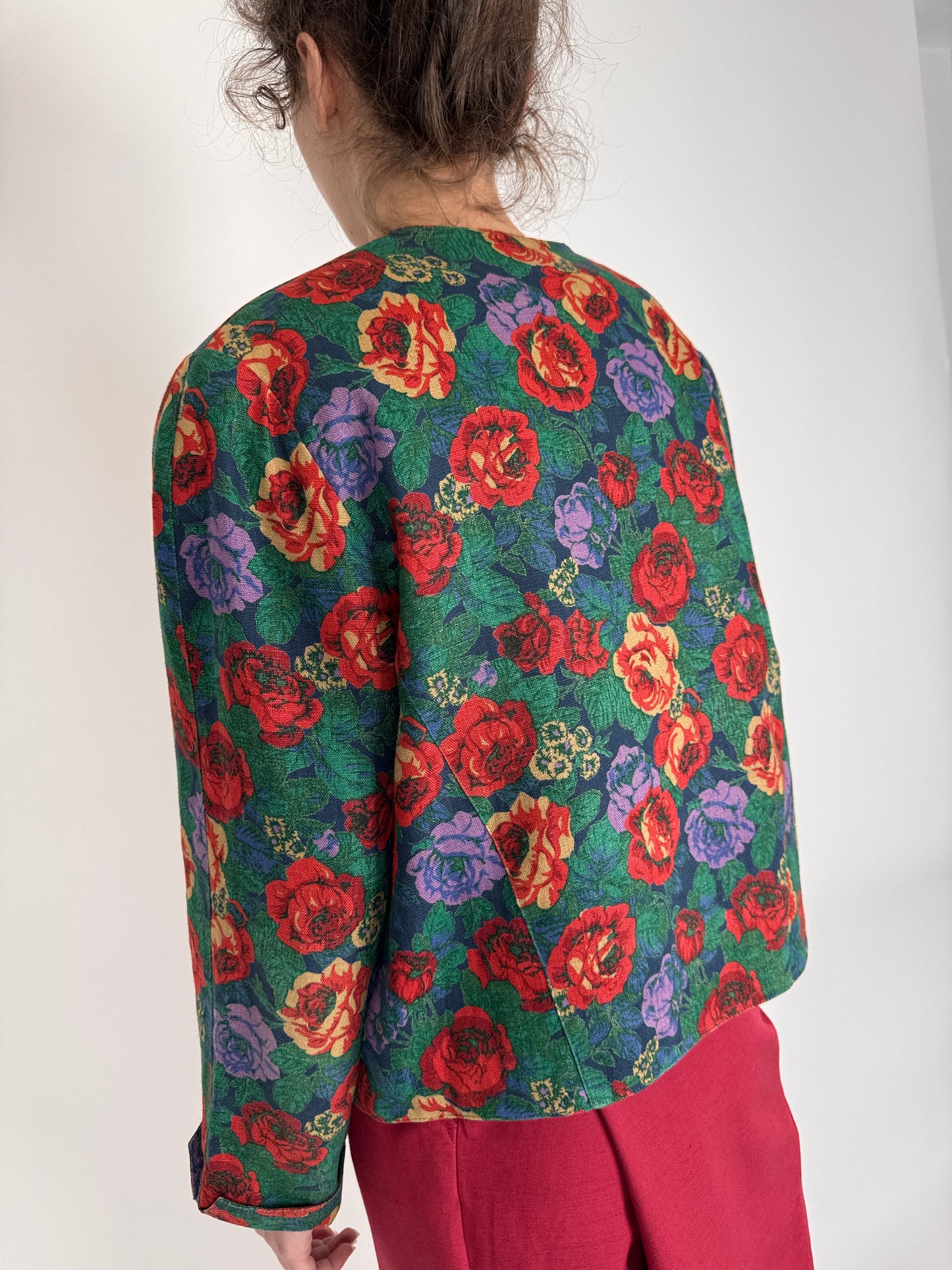 Sacou vintage din pânză de in cu print floral superb