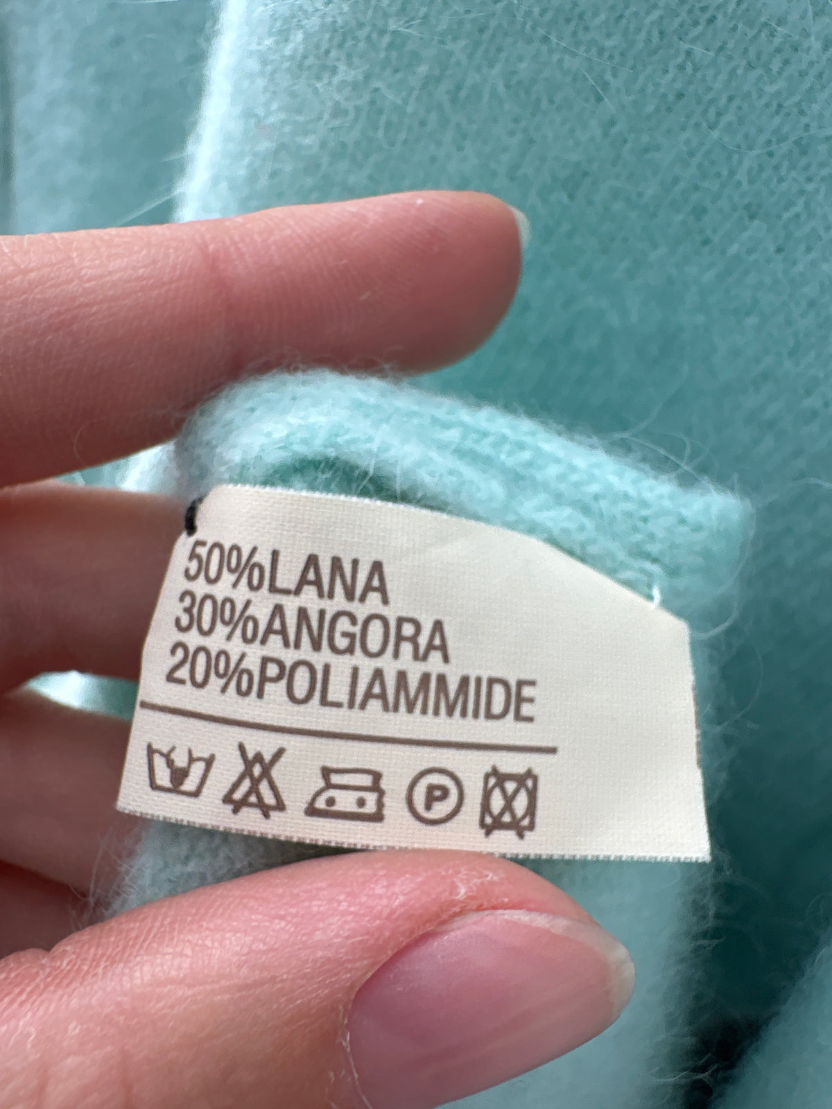 Pulover vintage cu mânecă fluture din lana extrafina cu Angora mint green