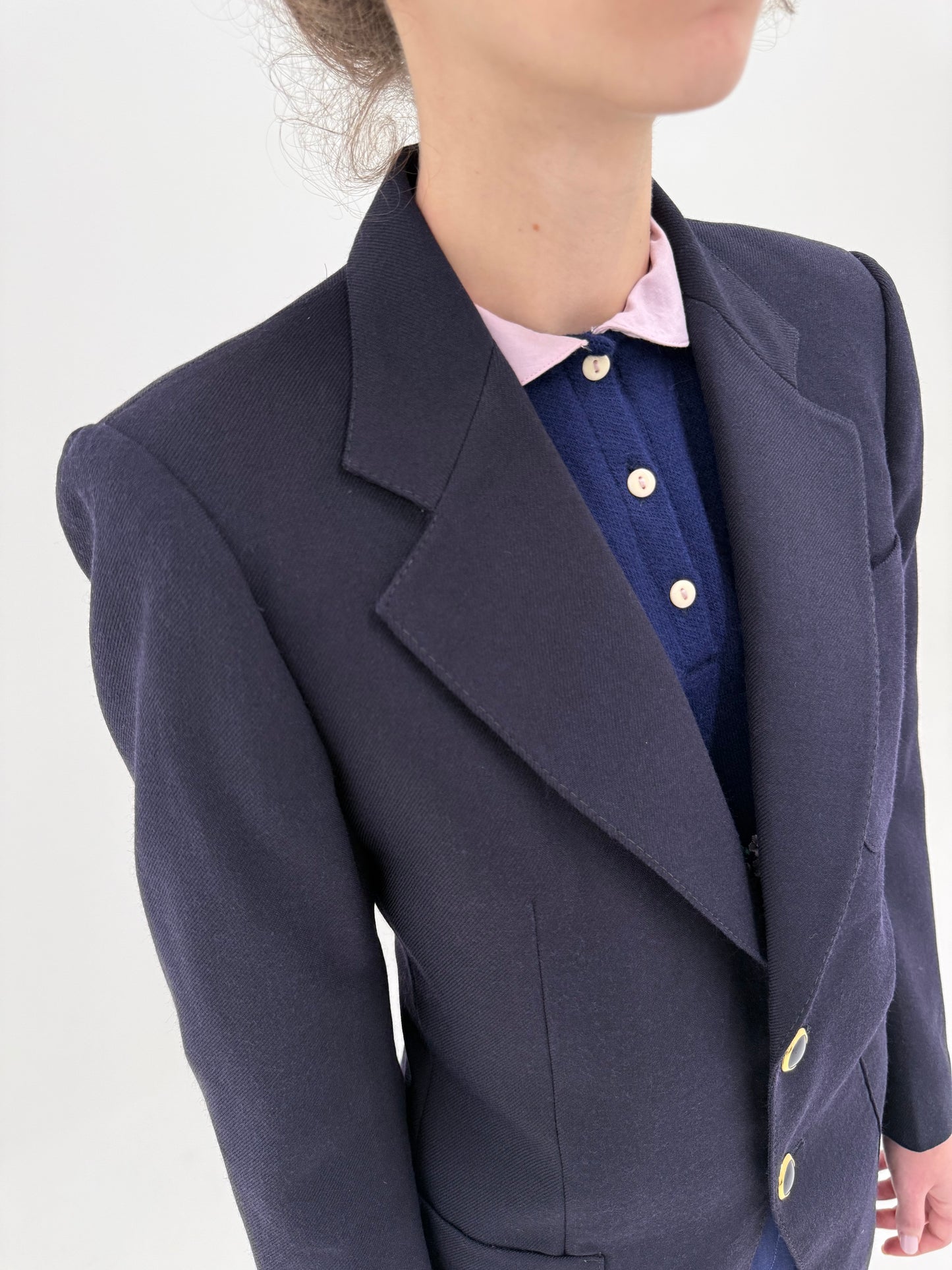 Sacou vintage în stil Prada cu revere late din stofă structurată