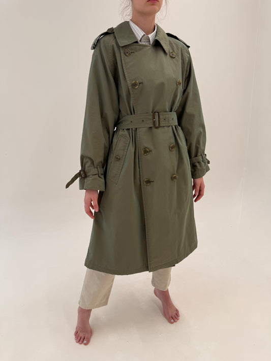 Trench vintage Burberry kaki cu talie reglabilă cu cordon