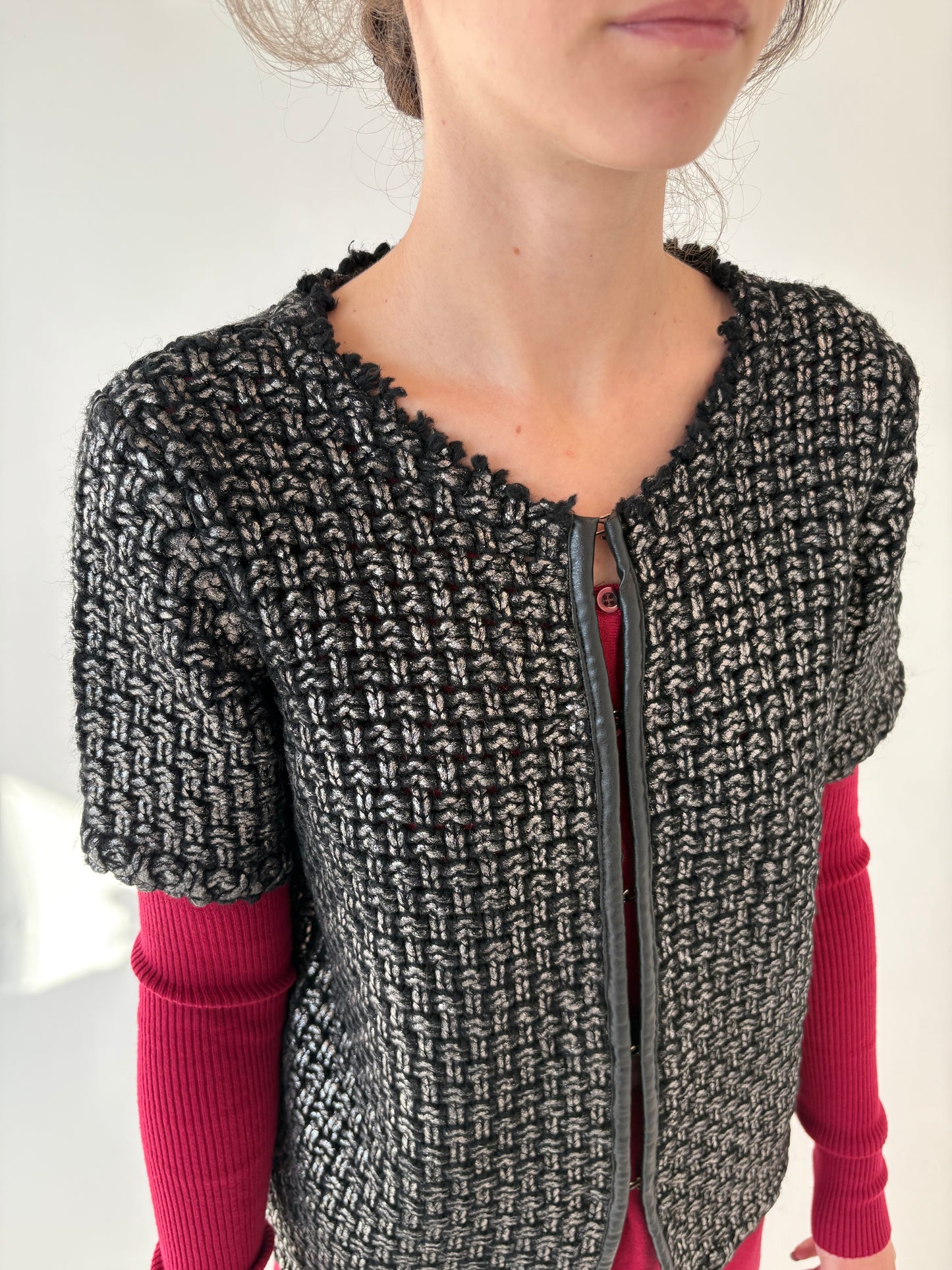 Sacou in stil Chanel din jerse de gramaj super mare cu efect argintiu antichizat