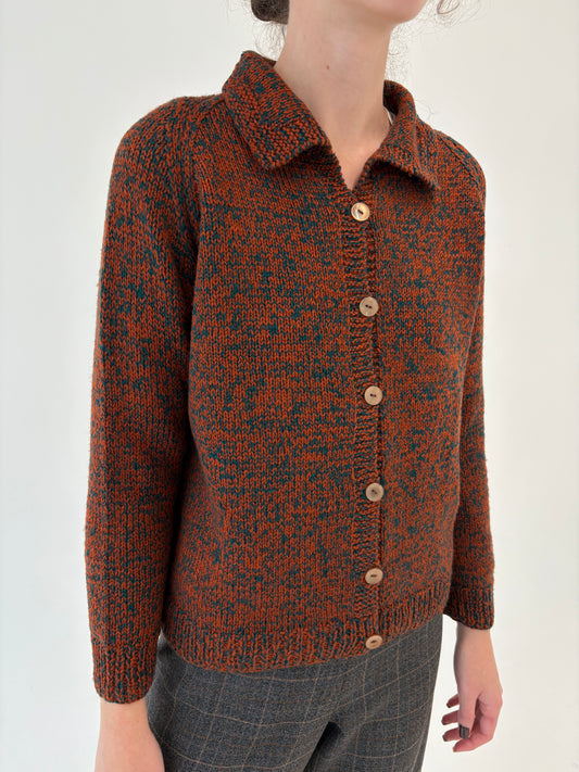 Cardigan vintage petite rust orange lucrat manual din lana groasă extrafina