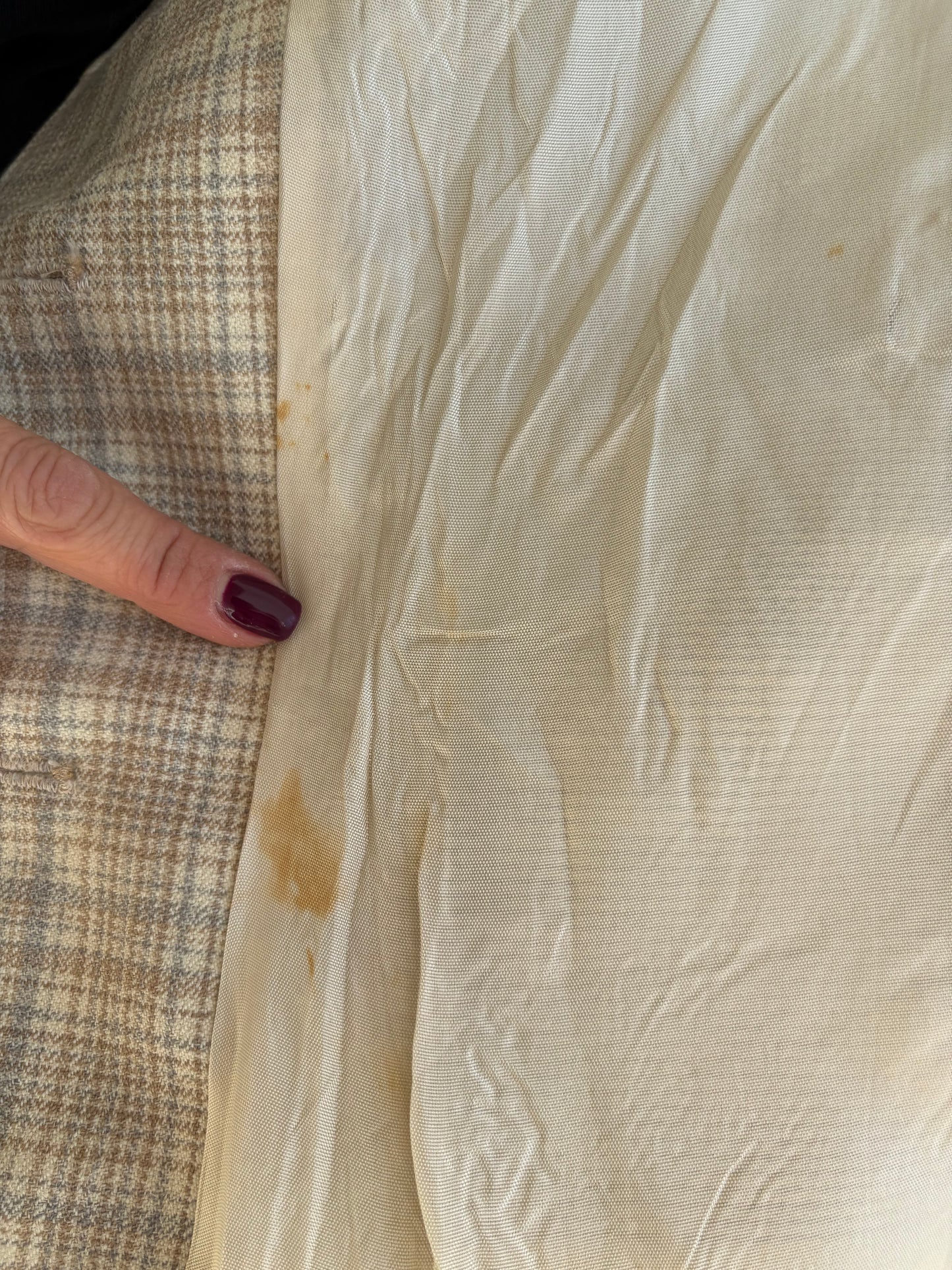 Sacou old vintage anii 70 din lana pura certificată în nuanțe de nude și baby blue