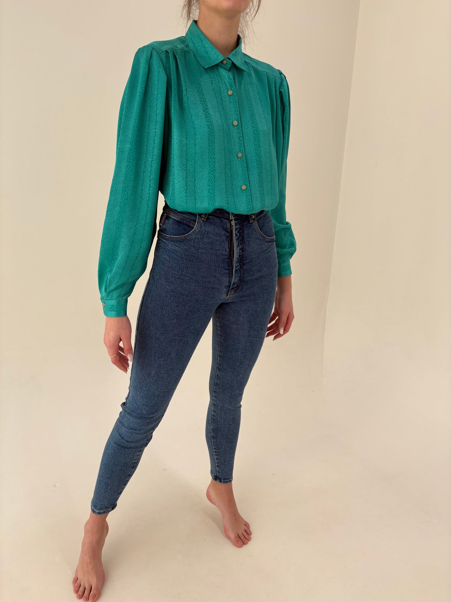 Jeans vintage ultra modelator tall din bumbac gros de piele xceptional cu talie ultra înaltă