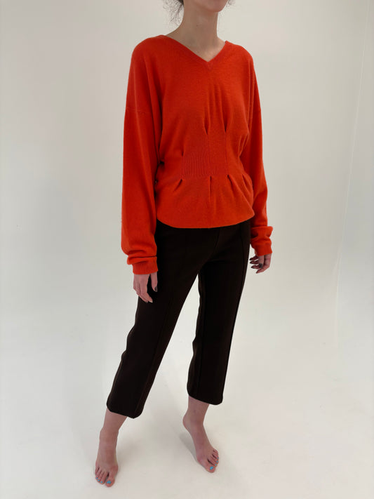 Pantaloni high end italieni cu talie ultra înaltă din tricot de lana merino