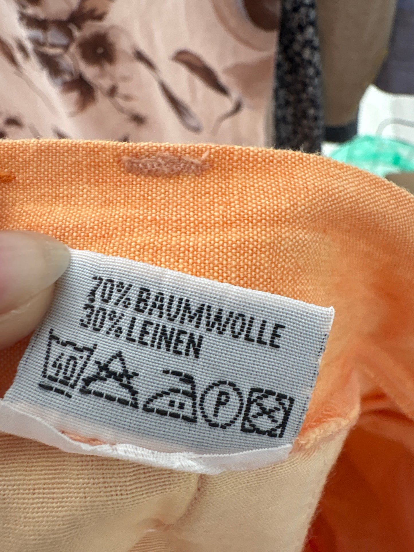 Pantaloni petite clasici powder orange din pânză de in și bumbac