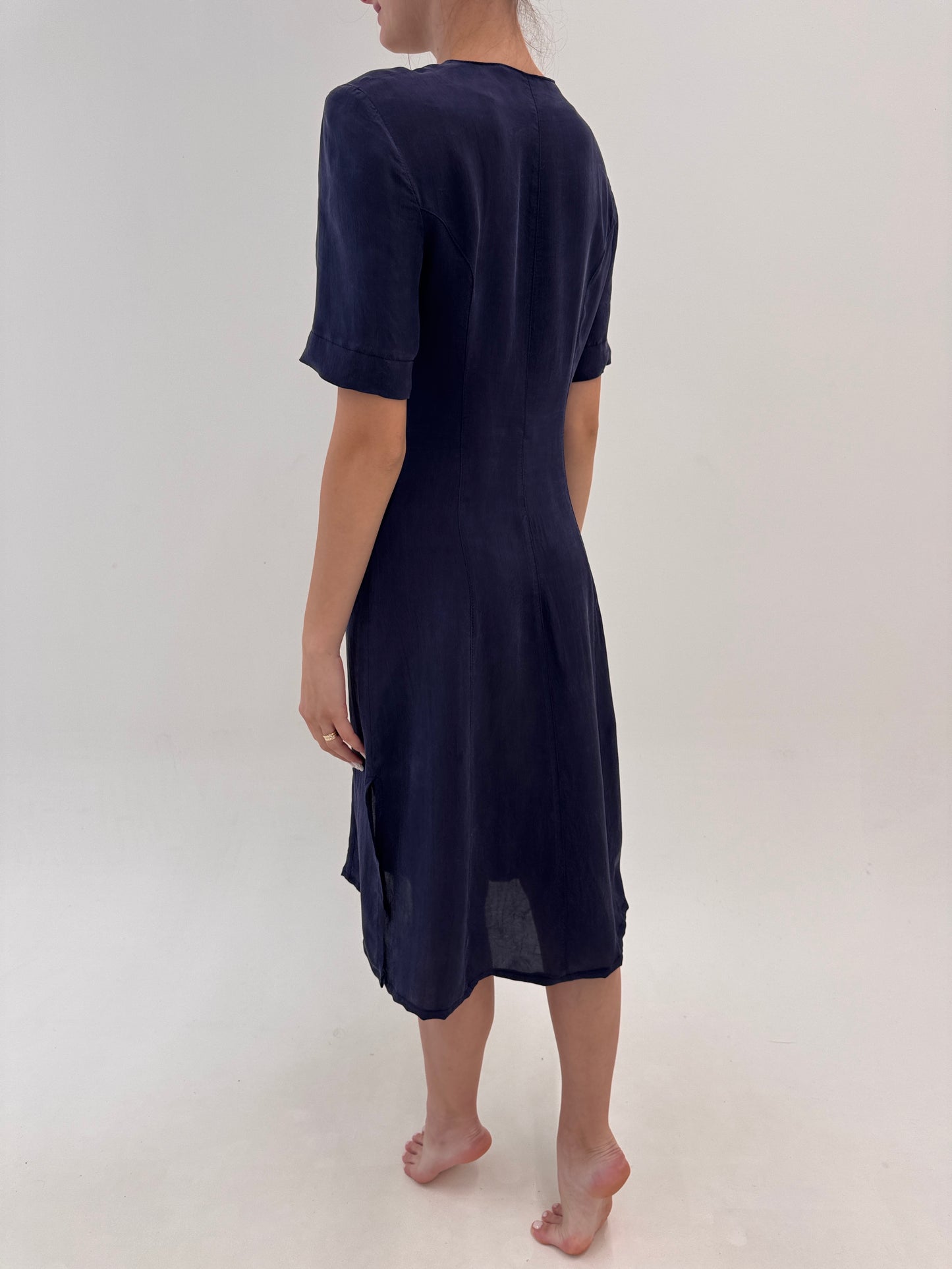 Rochie cambrata Navy blue din mătase naturală