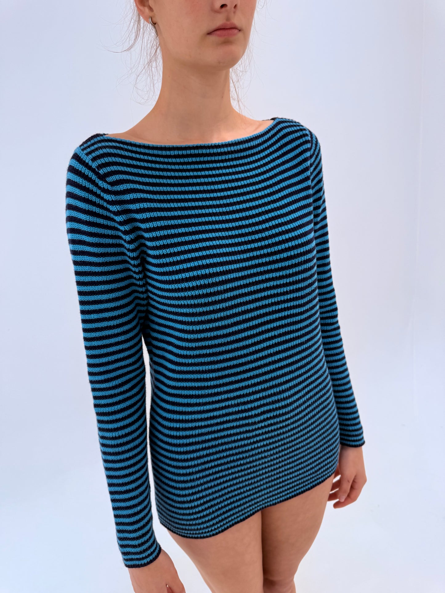Soft knit Ralph Lauren din bumbac în dungi cu decolteu bărcuță