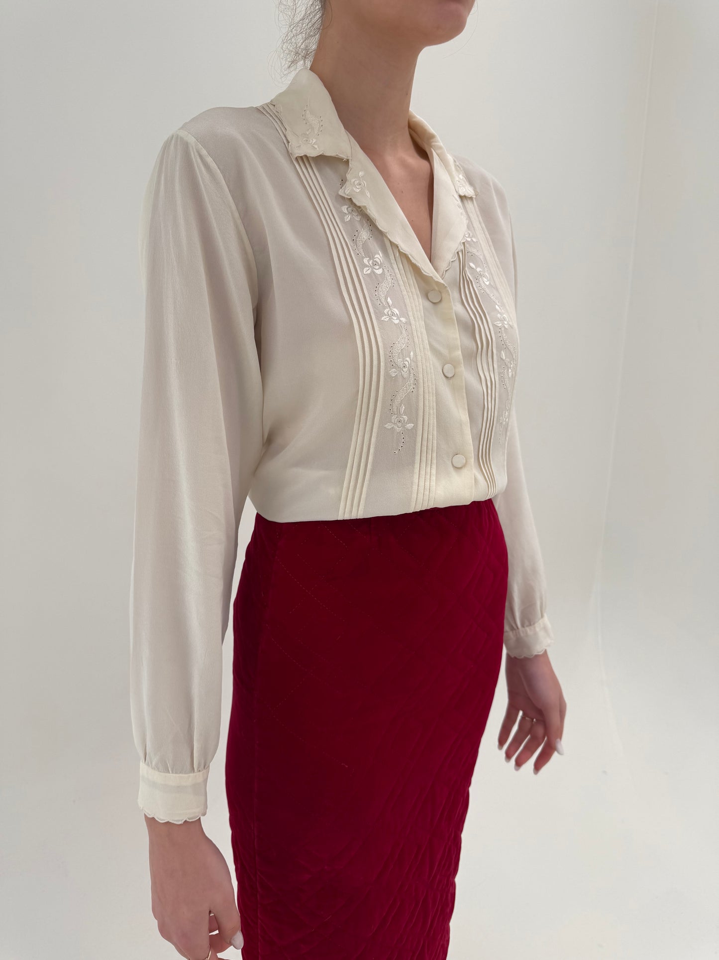 Fustă maxi dark cherry red din matlase exceptional de catifea