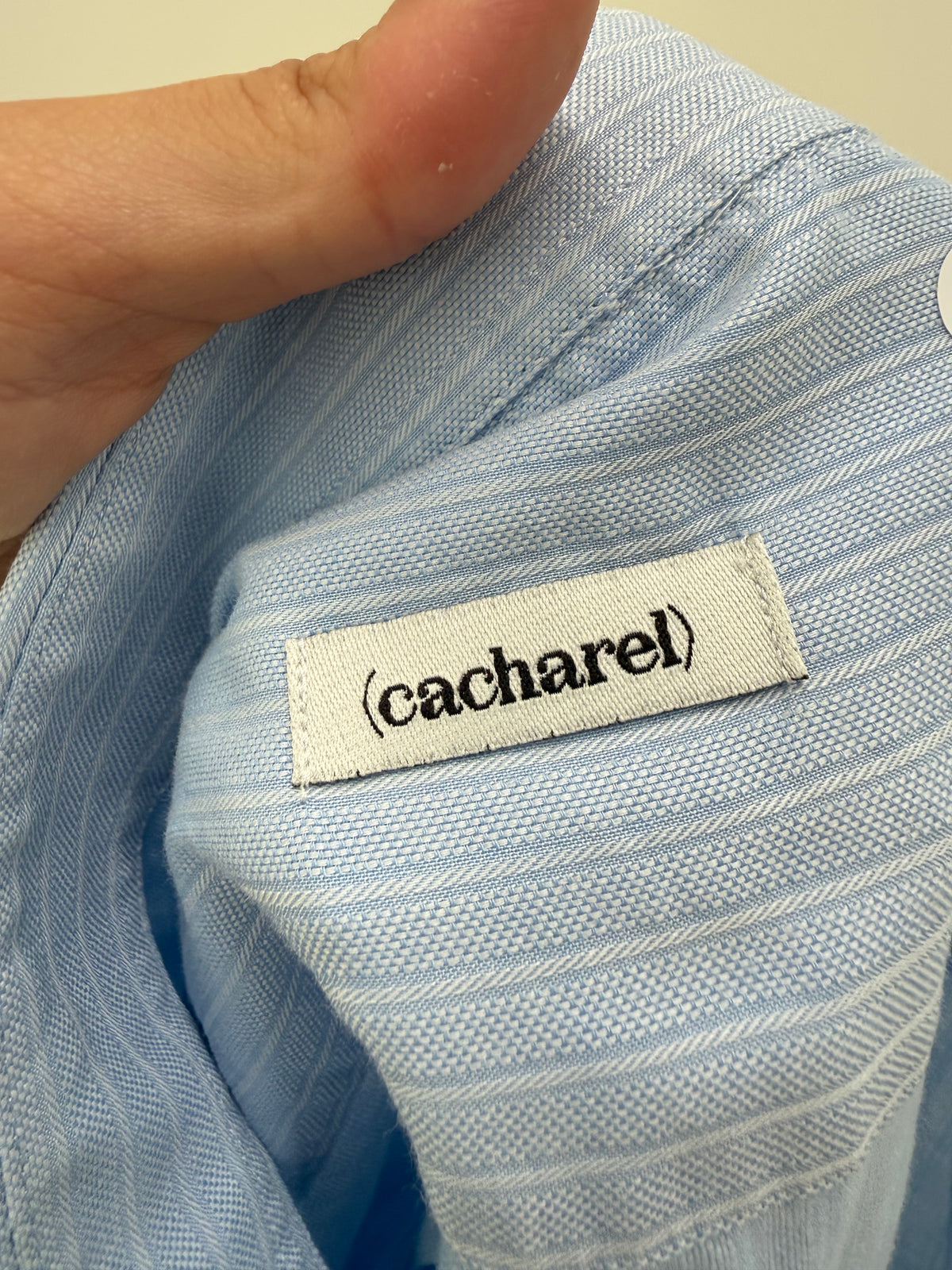 Cămașa luxury Cacharel baby blue din bumbac gros pique cu dungi fine