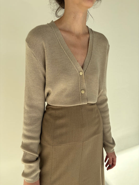 Cardigan nude din lana extrafina de gramaj mare