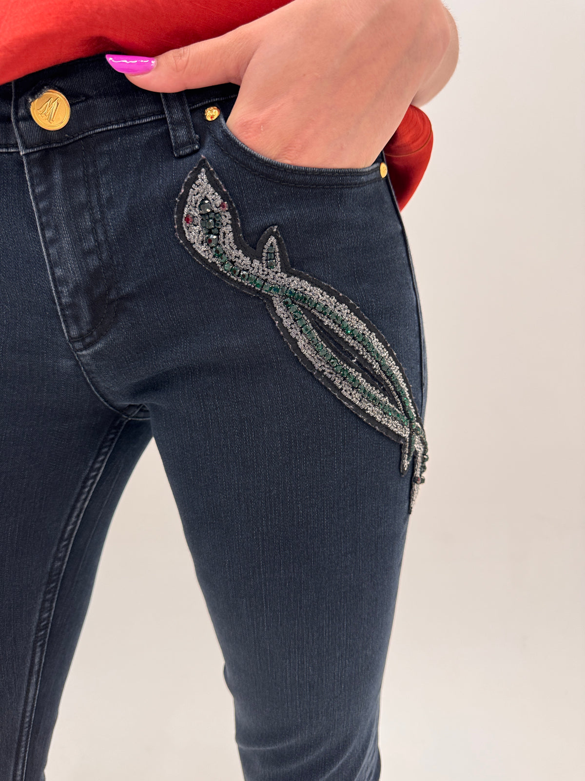 Jeans Cavalli capri cu aplicații manuale excepționale ultra confort modelatori