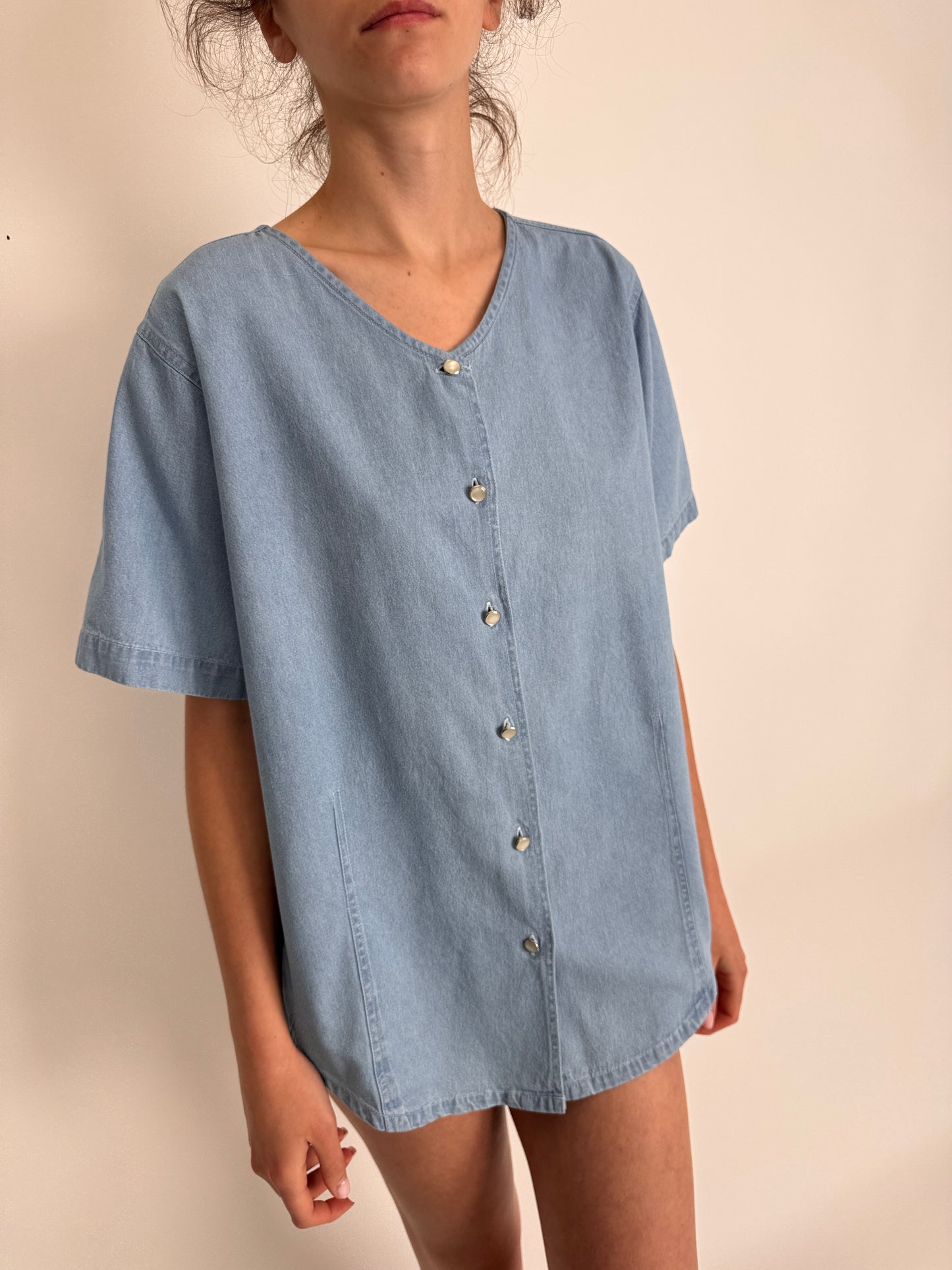 Top din jeans moale de bumbac light wash
