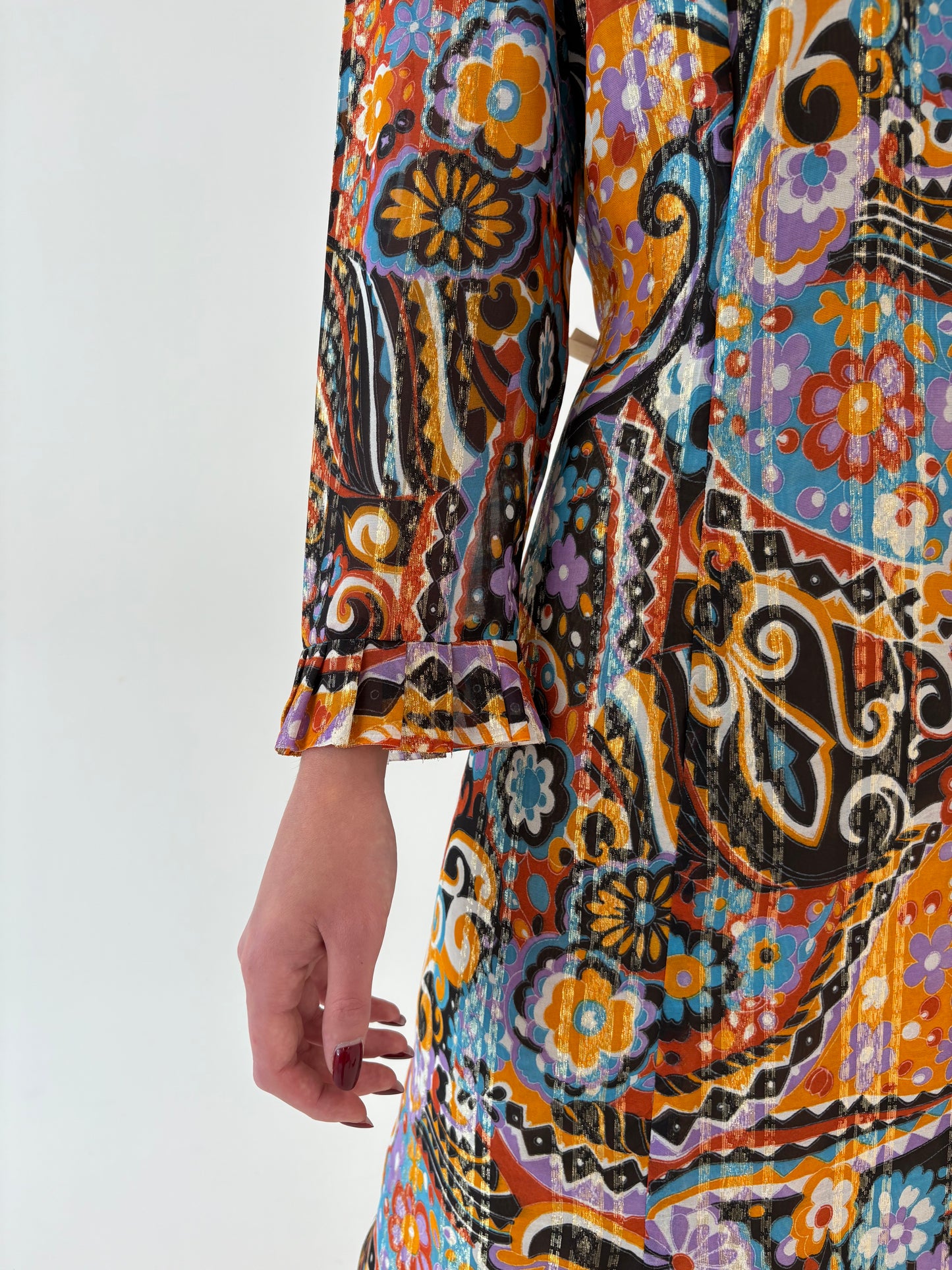 Rochie Old vintage început de ani 70 de seară cu inserții fine aurii