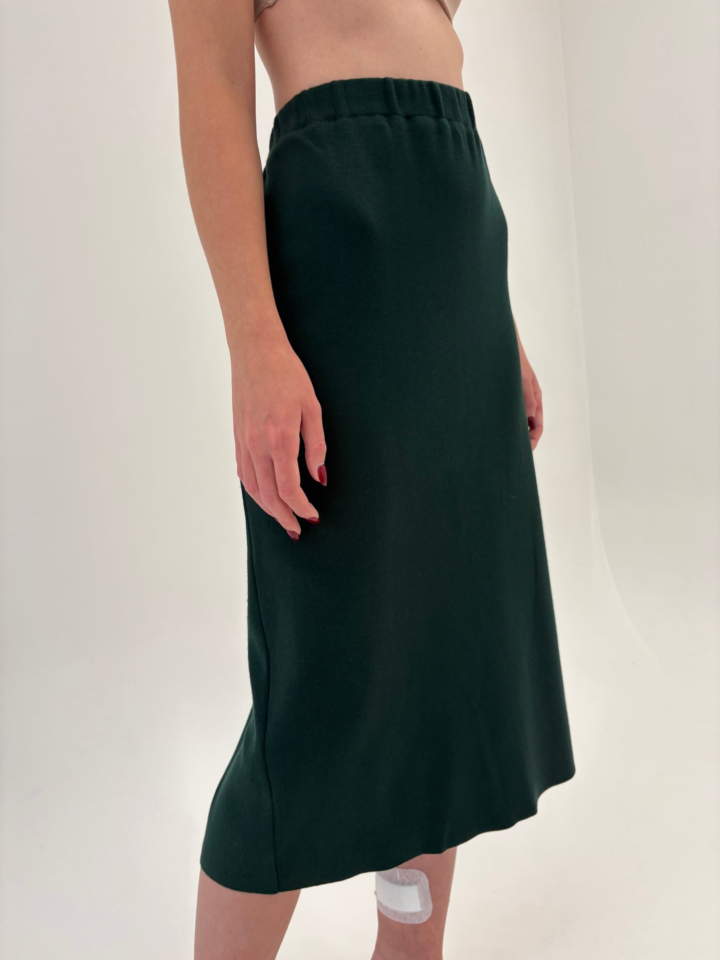 Fustă forest green din jerse de lana extrafin