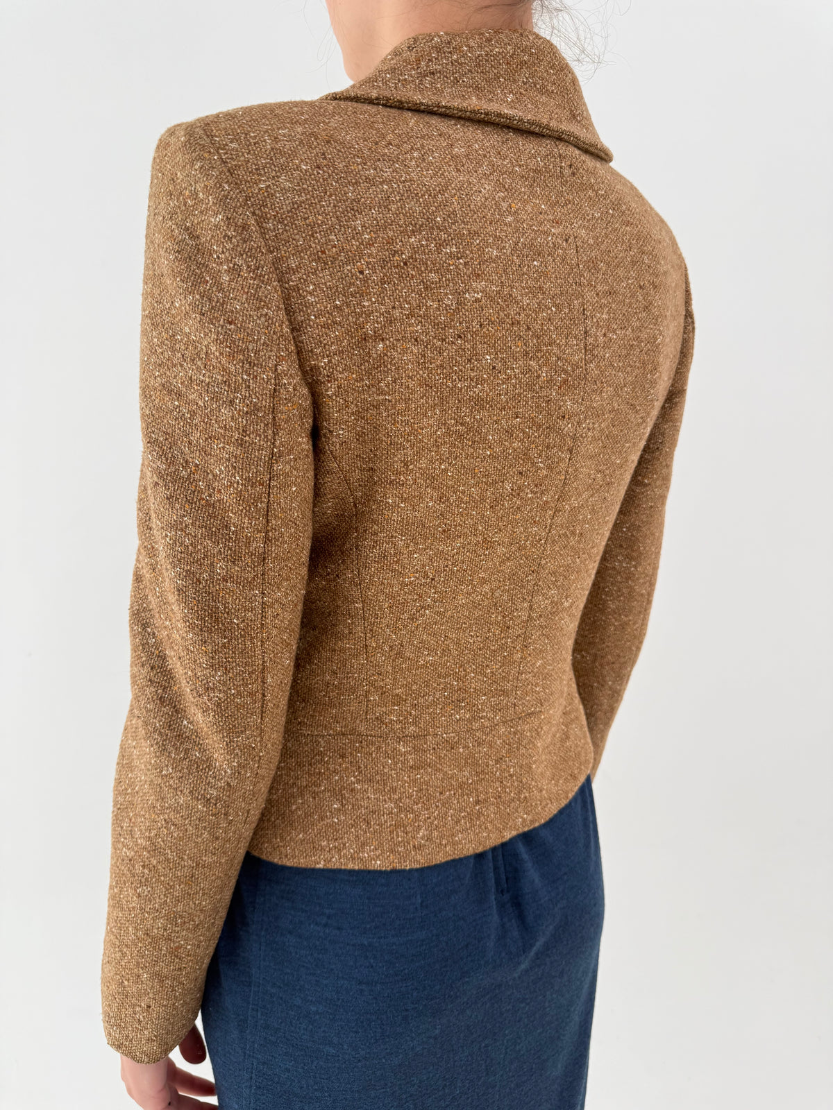 Sacou Luisa Spagnoli din tweed Donegal camel de lana și mătase naturală cambrat