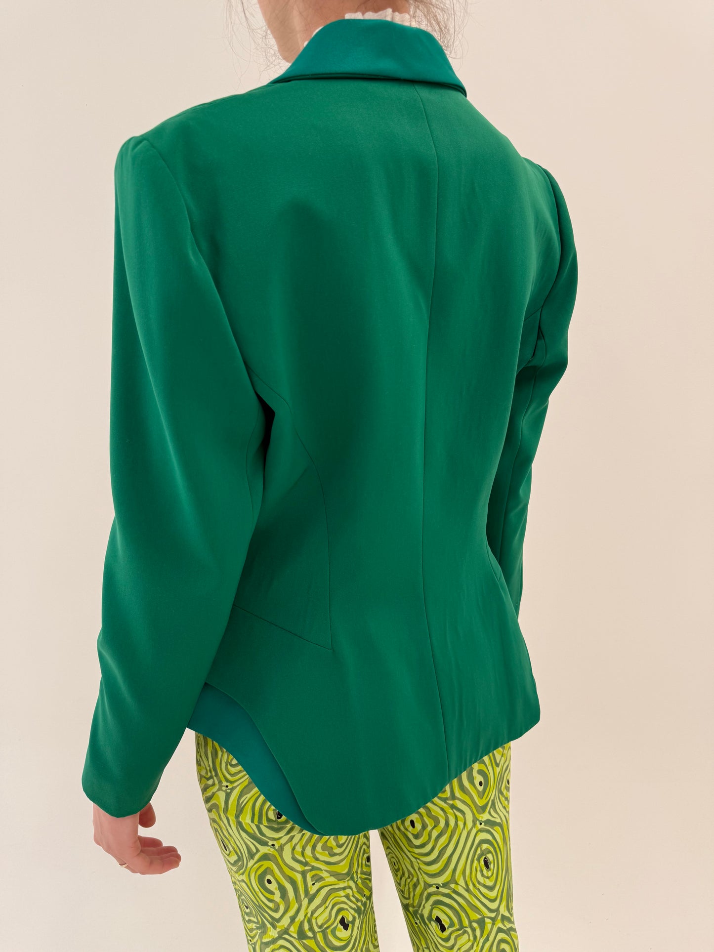 Sacou vintage ultra cambrat în stil mugler verde smarald