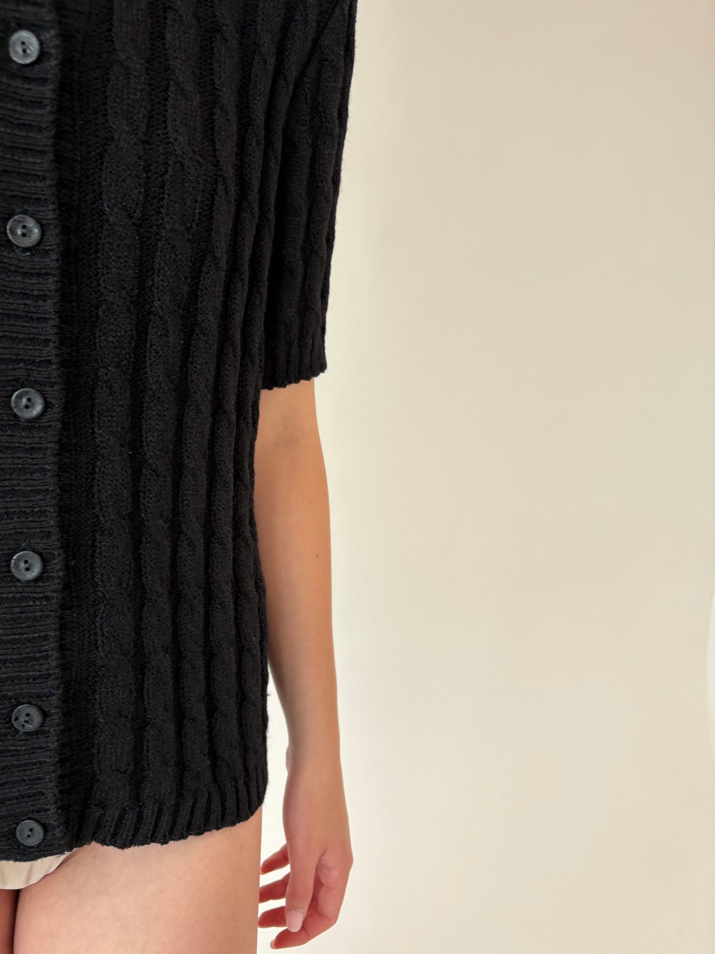 Top vintage negru italian din jerse de vară cu torsade