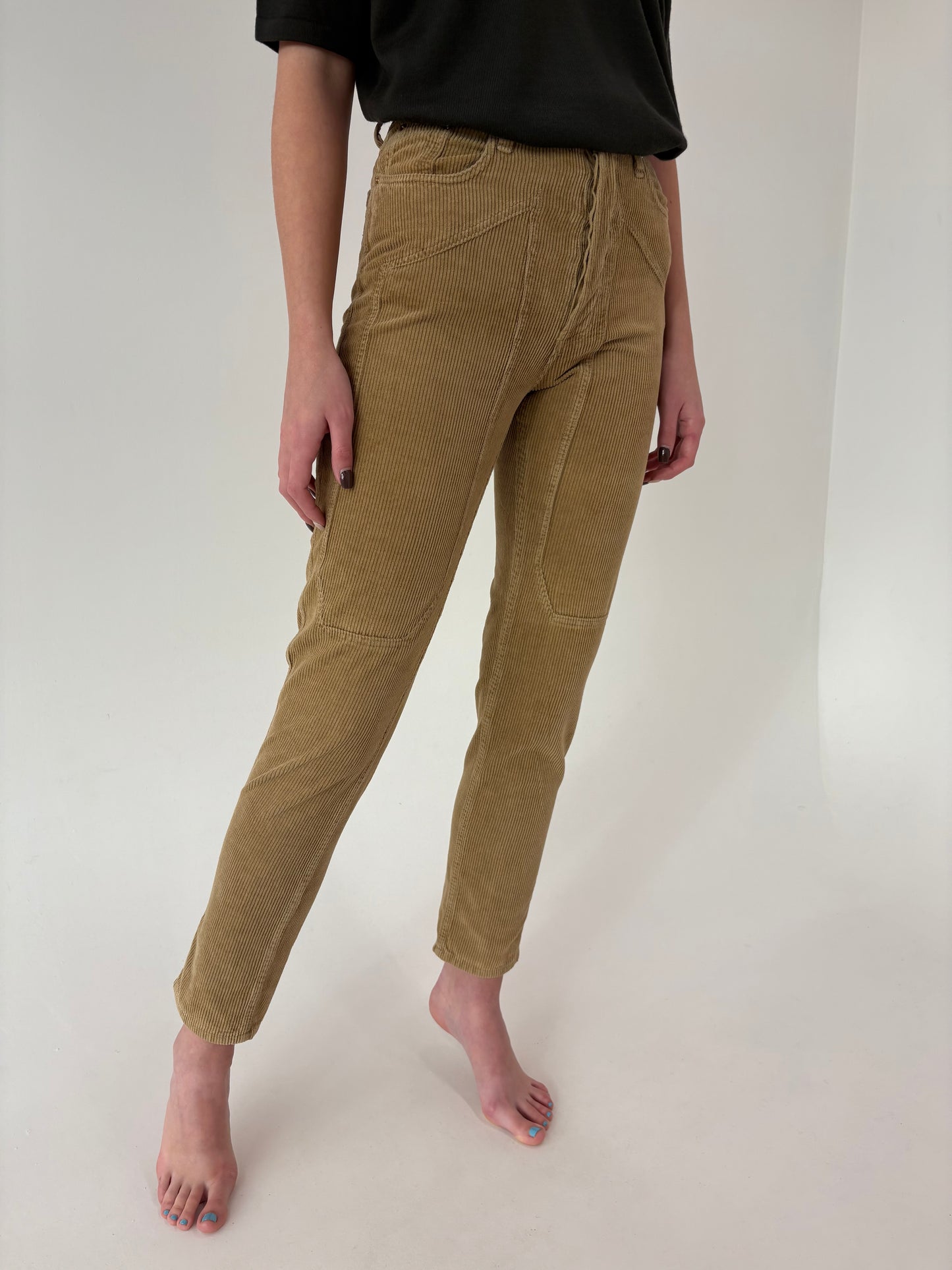 Pantaloni tall camel din corduroy