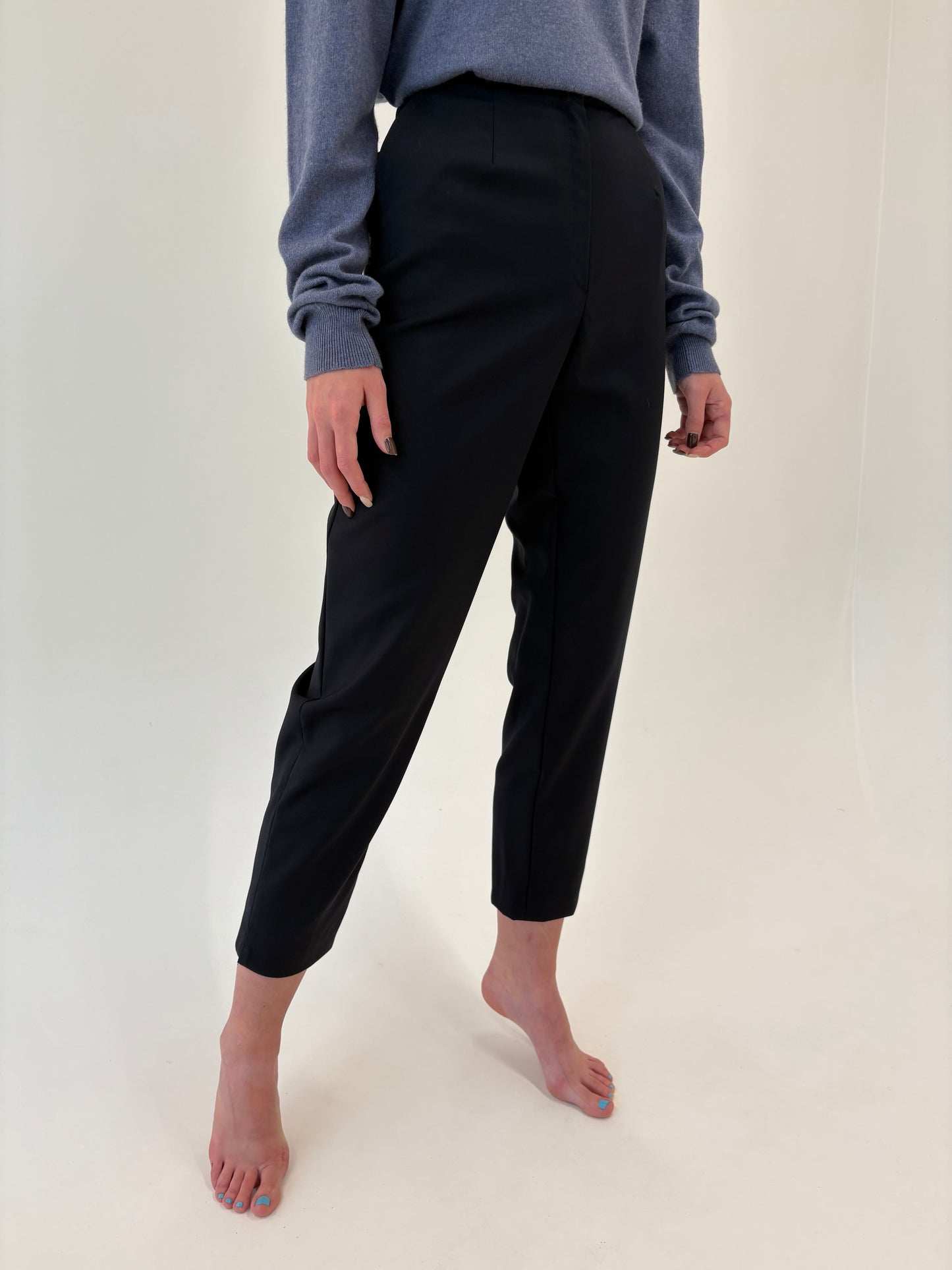 Pantaloni țigaretă cu talie înaltă din lana pura extrafina certificată